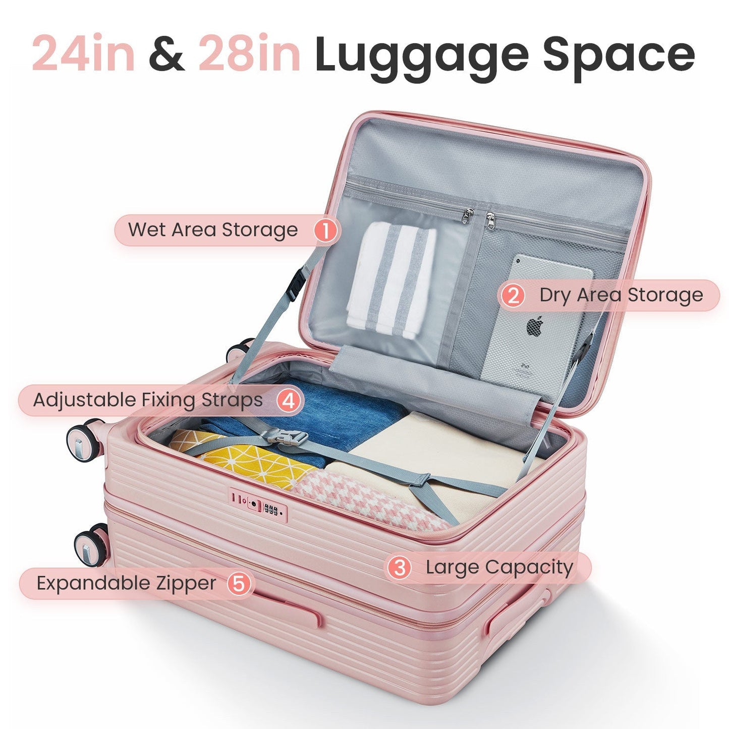 Luggage Sets 3 Piece(20/24/28), Expandable Carry On Luggage with TSA