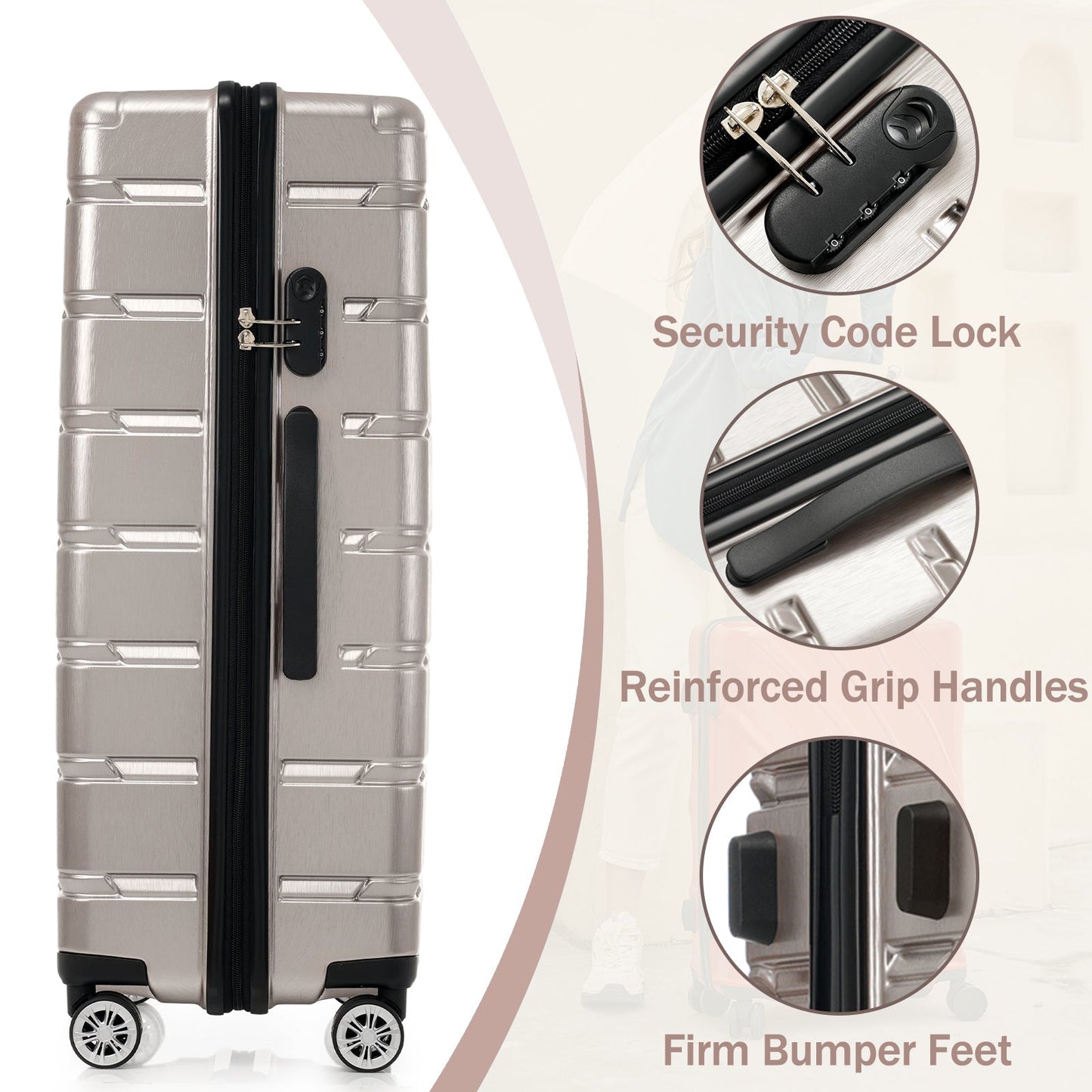 Hardshell Luggage Set 3 Piece, Durable ABS+PC Travel Suitcase with
