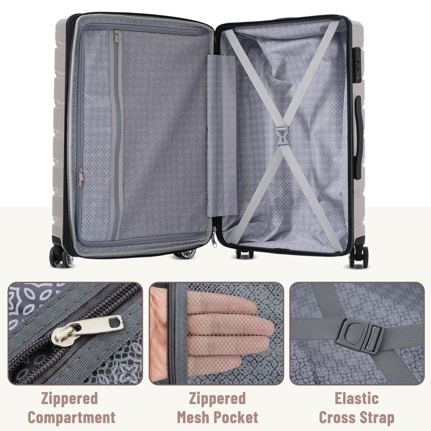 Hardshell Luggage Set 3 Piece, Durable ABS+PC Travel Suitcase with